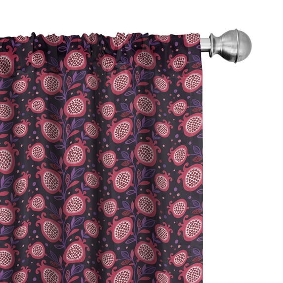 Ambesonne Fruit Window Curtains, Pomegranates Leaves Pattern, Each 28" W x 84" L, Charcoal Grey Dark Pink