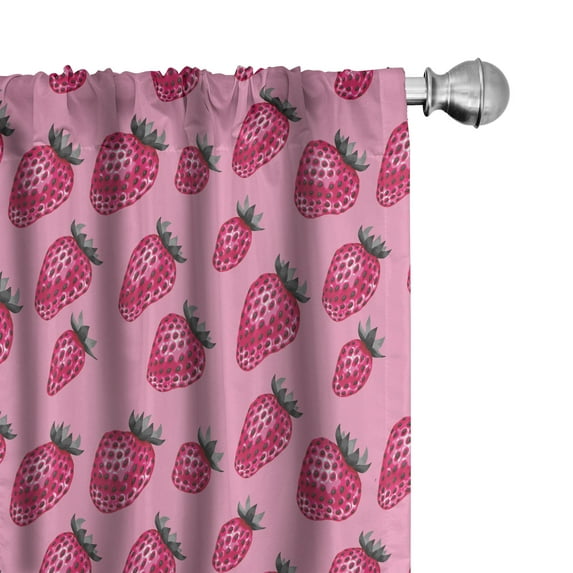 Ambesonne Fruit Window Curtains, Pop Art Style Strawberry, Each 28" W x 95" L, Pale Pink Magenta