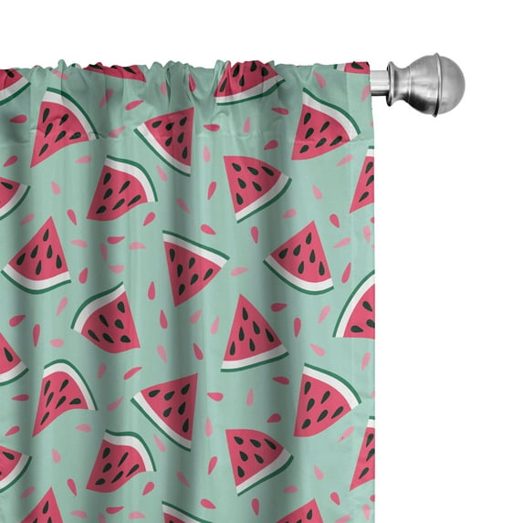 Ambesonne Fruit Window Curtains, Pop Art Watermelon Slices, Each 28" W x 63" L, Almond Green Dark Coral