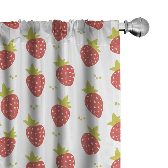 Ambesonne Fruit 4-Panel Curtains, Summer Coral Strawberries, 56"x84", Yellow Green Coral and White