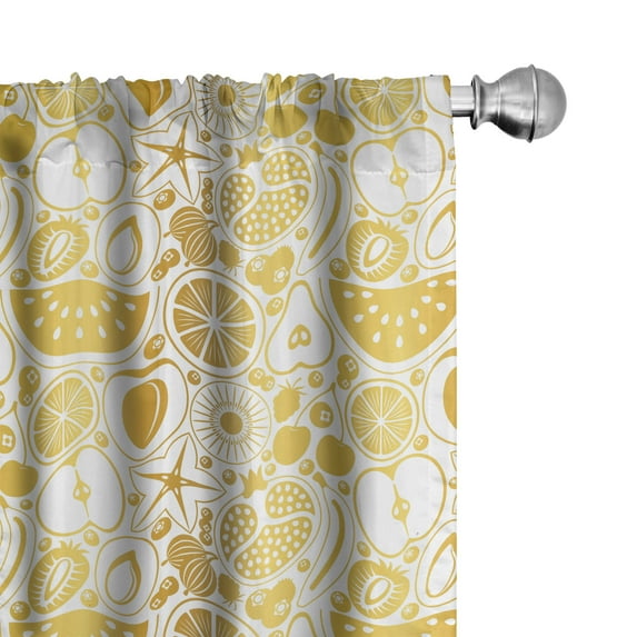 Ambesonne Fruit Window Curtains, Summer Foods Illustration, Each 28" W x 63" L, Pale Earth Yellow White