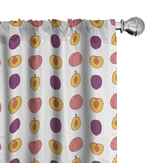 Ambesonne Fruit Window Curtains, Summer Theme Plums and Peach, Each 28" W x 84" L, White and Dark Magenta