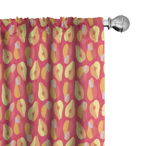 Ambesonne Fruit Window Curtains, Warm Tone Pear Fruits Pattern, Each 28" W x 63" L, Dark Coral and Pale Orange