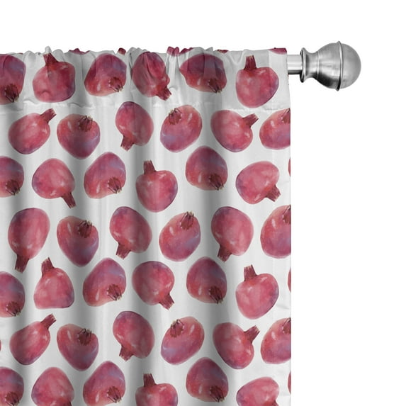 Ambesonne Fruit Window Curtains, Watercolor Style Pomegranates, Each 28" W x 63" L, Dark Coral Dried Rose