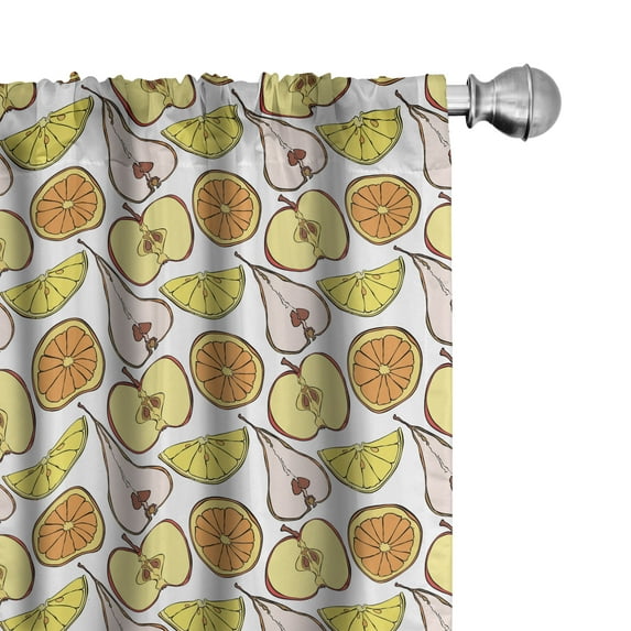 Ambesonne Fruit Art Window Curtains, Orange Apple Pear Lemon, Each 28" W x 95" L, Orange Earth Yellow