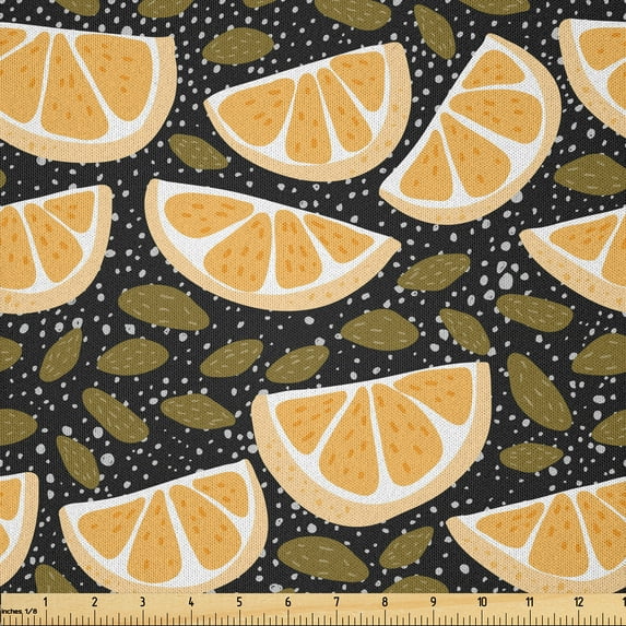 Ambesonne Fruit Art Fabric by the Yard Microfiber, Citrus Slices and Leaves, 1 Yard, Pale Orange and Fawn
