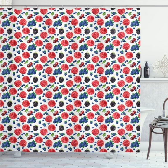Ambesonne Fruit Art Shower Curtain, Cherry Raspberry Berries, 69"Wx84"L, Dark Lavender Coral Green