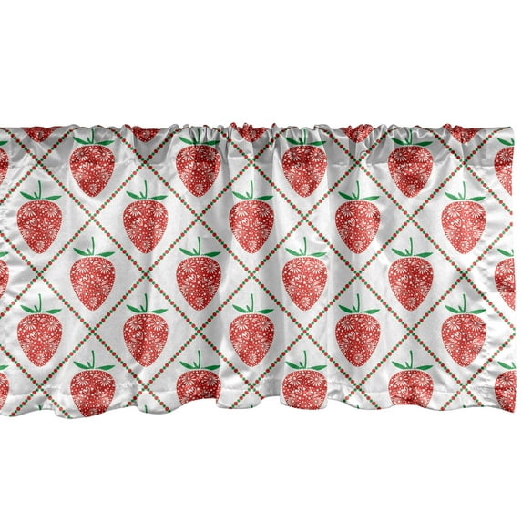 Ambesonne Fruit Art Valance Pack of 2, Strawberry Rhombus Dots, 42"X18", Vermilion White Green