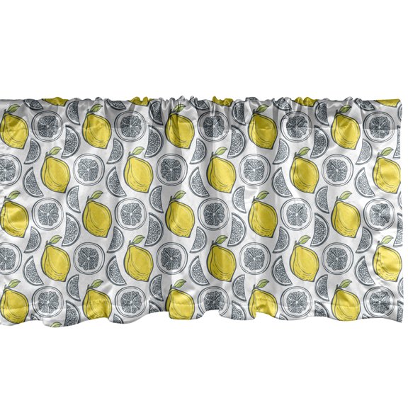 Ambesonne Fruit Art Window Valance, Hand Drawn Lemons, 54" X 18", Multicolor