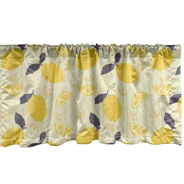 Ambesonne Fruit Art Window Valance, Lemons and Blossoms, 54" X 12", Multicolor