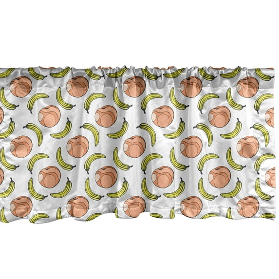 Ambesonne Fruit Art Window Valance, Repeated Pattern Illustration of Bananas and Peaches on Plain Backdrop, Curtain Valance for Kitchen Bedroom Decor with Rod Pocket, 54" X 18", White Peach Yellow
