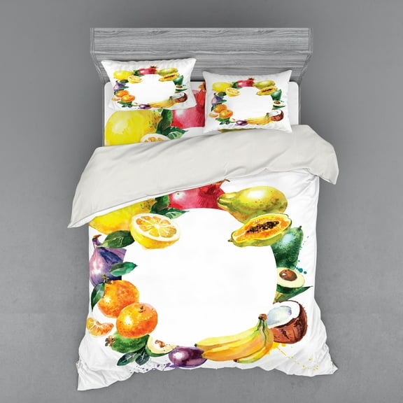 Ambesonne Fruit Bedding Set 4 Pcs, Nature Food Vegetables, Queen, Multicolor