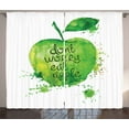 thumbnail image 1 of Ambesonne Fruit Curtains 2 Panel Set, Dont Worry Eat Apple, 108" x 84", Apple Green White, 1 of 3