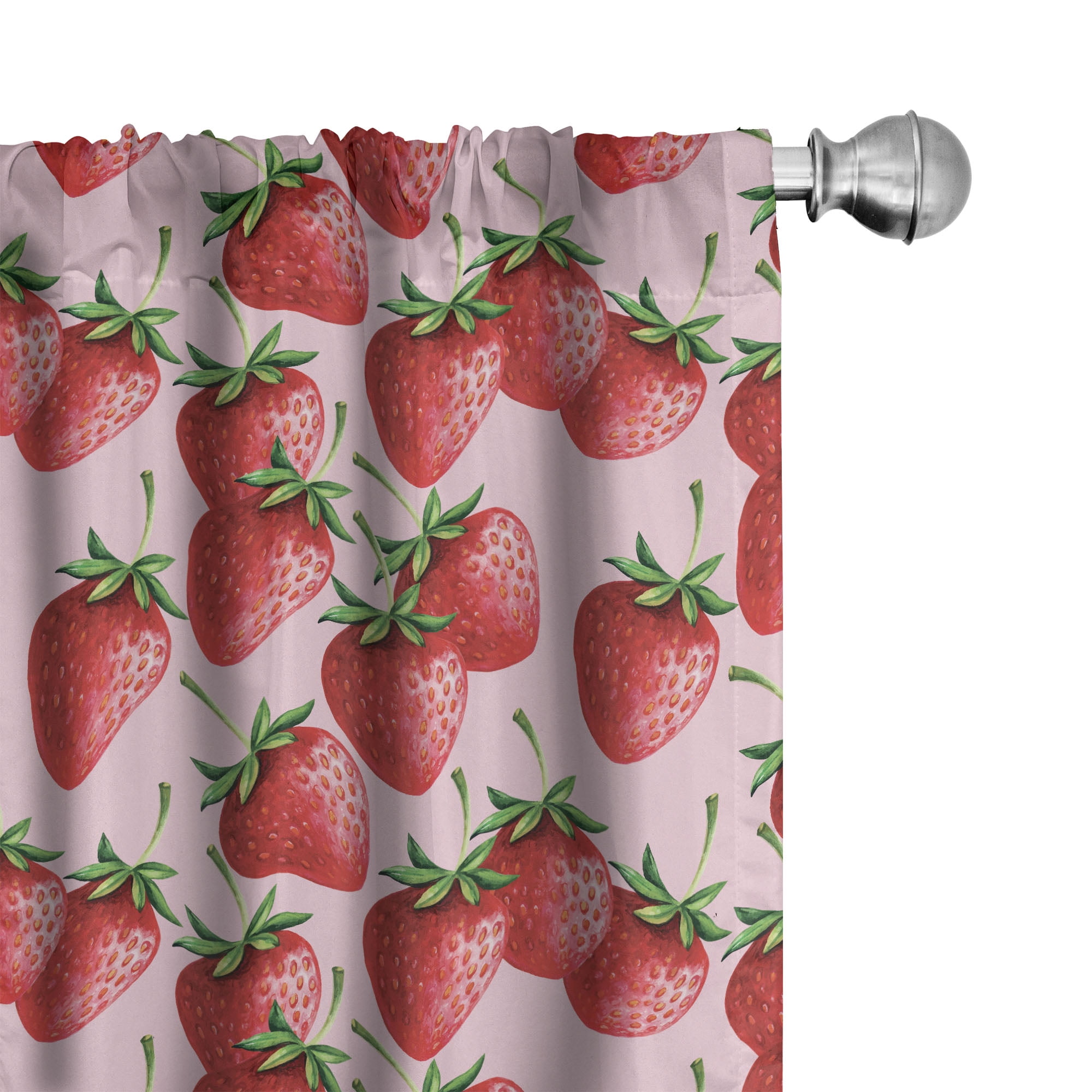 Strawberry Print White Polyester Rod Pocket Curtain Panels, 28" x 63"