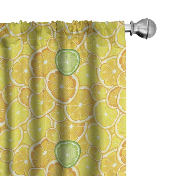 Ambesonne Fruit Curtains, Lemon Orange Circles, Pair of 28"x84", Yellow White and Green