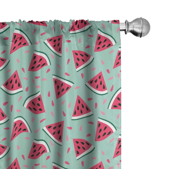 Ambesonne Fruit Curtains, Pop Art Watermelon Slices, Pair of 28"x95", Almond Green Dark Coral