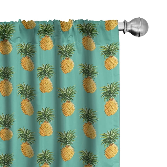 Ambesonne Fruit Curtains, Tropical Pineapple Leaves, Pair of 28"x84", Turquoise Yellow