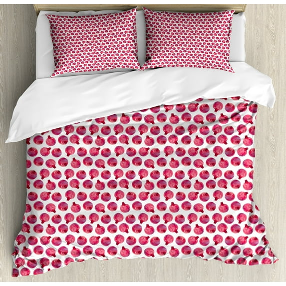 Ambesonne Fruit Duvet Cover Set, Watercolor Style Pomegranates, King, Dark Coral Dried Rose