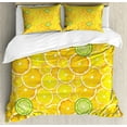 thumbnail image 1 of Ambesonne Fruit Duvet Cover Sets, Lemon Orange Circles, 2-Queen, Yellow White and Green, 1 of 7