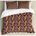 thumbnail image 1 of Ambesonne Fruit Duvet Cover Sets, Striped Purple Figs Pattern, 2-Queen, Mustard Pale Eggplant, 1 of 3