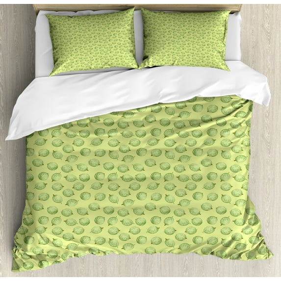 Ambesonne Fruit Duvet Cover Sets, Tasty Exotic Gooseberries, 2-Queen, Green Reseda Green