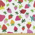 thumbnail image 1 of Ambesonne Fruit Fabric by the Yard Upholstery, Cartoon Strawberries, 5 Yards, Pink Mustard, 1 of 5