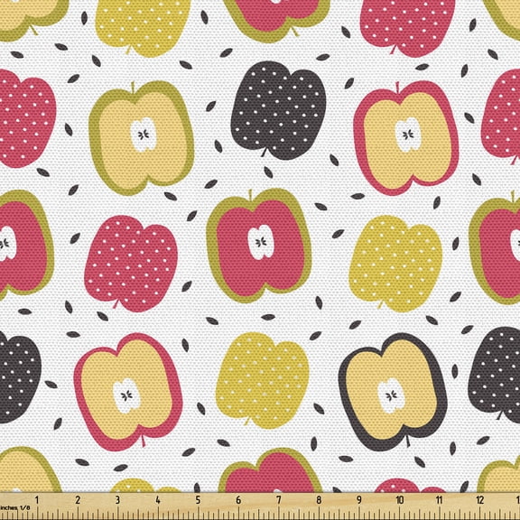 Ambesonne Fruit Fabric by the Yard Upholstery, Colorful Sliced Apples Print, 1 Yard, Multicolor