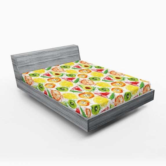 Ambesonne Fruit Fitted Sheet, Watermelon Kiwi Avocado, Queen Size, Multicolor