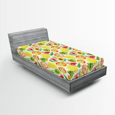 Ambesonne Fruit Fitted Sheet, Watermelon Kiwi Avocado, Twin Size, Multicolor