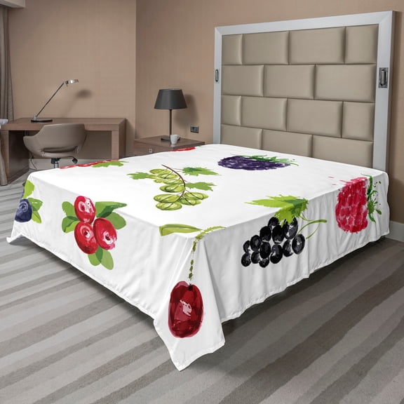 Ambesonne Fruit Flat Sheet, Composition of Berries, Full Size, Multicolor