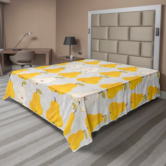 Ambesonne Fruit Flat Sheet, Repetitive Style Pears Art, California King, Earth Yellow and Ivory