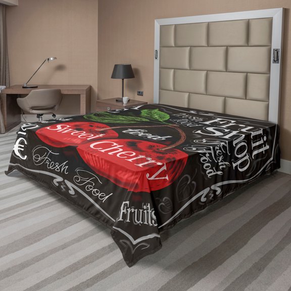 Ambesonne Fruit Flat Sheet, Sketch Style Ripe Cherry, Queen Size, Multicolor