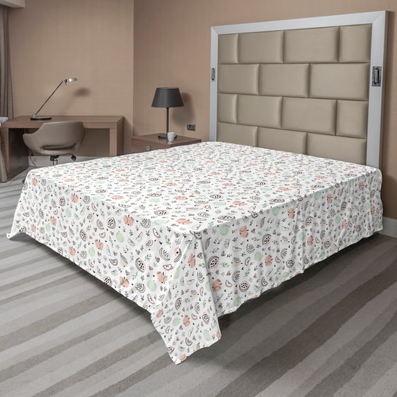 Ambesonne Fruit Flat Sheet, Soft Toned Apples and Lemons, California King, Coral Mint Green White