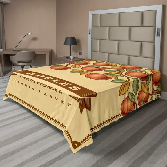 Ambesonne Fruit Flat Sheet, Vintage Apple Harvest Exotic, King Size, Multicolor