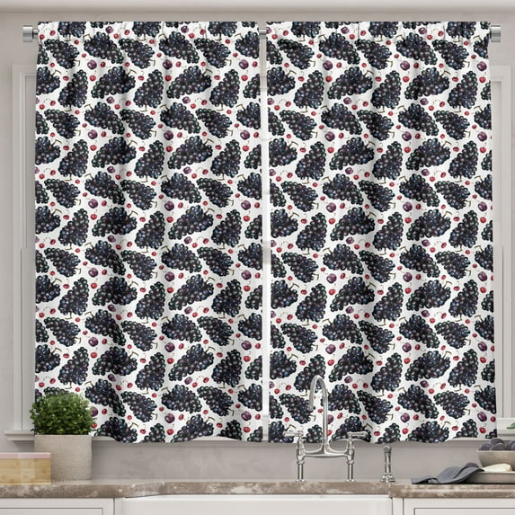 Ambesonne Fruit Kitchen Curtains, Retro Grape Plum Cherry, 55"x45", Dark Purple and Red