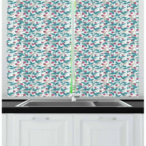 Ambesonne Fruit Kitchen Curtains, Spring Season Raspberries, 55"x39", Multicolor
