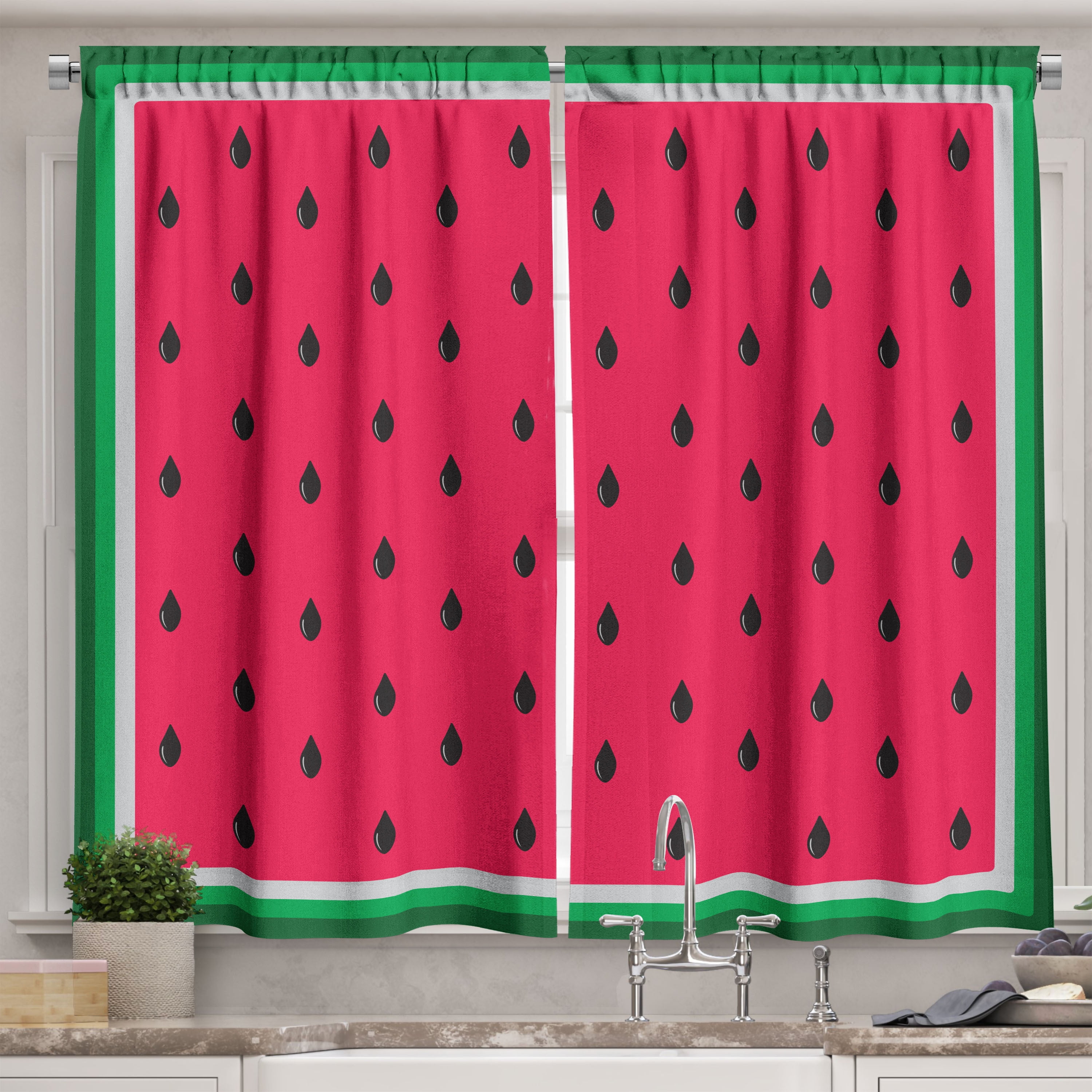 Ambesonne Fruit Kitchen Curtains, Square Watermelon Slice, 55"x45 ...