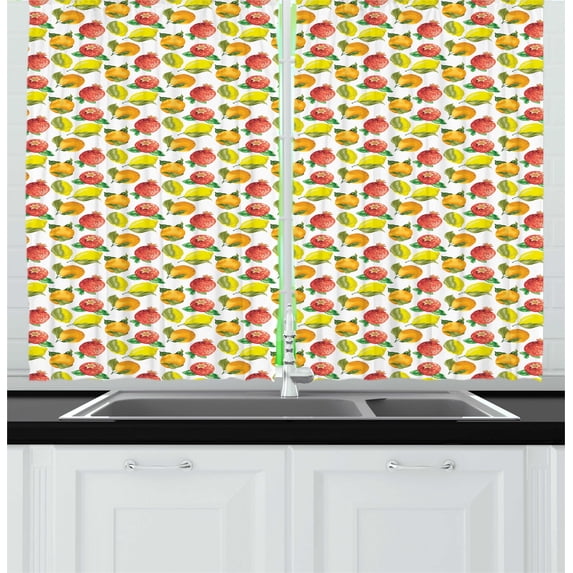 Ambesonne Fruit Kitchen Curtains, Watercolor Citrus Pomegranate, 55"x45", Multicolor