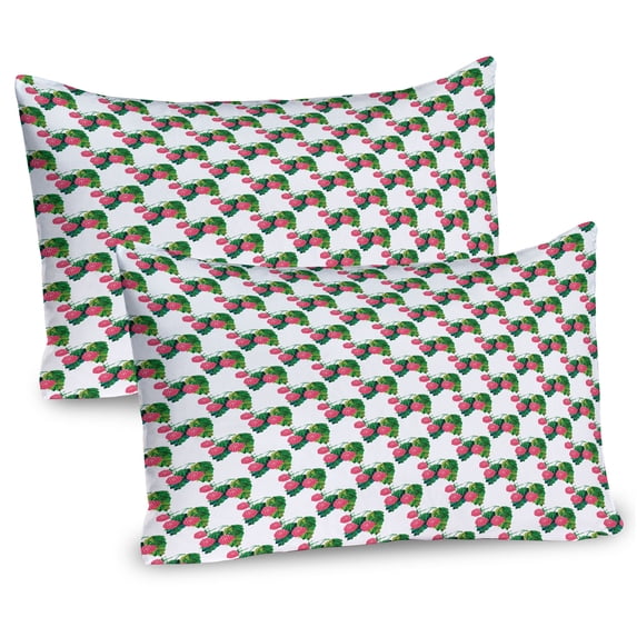 Ambesonne Fruit Pillow Sham 2 Pack, Abstract Raspberries Summer, 30"x20", Hot Pink White Green