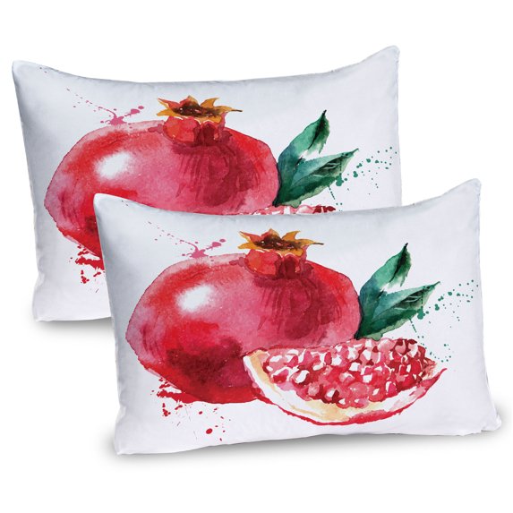 Ambesonne Fruit Pillow Sham 2 Pack, Hand Drawn Watercolor, 36"x20", Magenta Forest Green