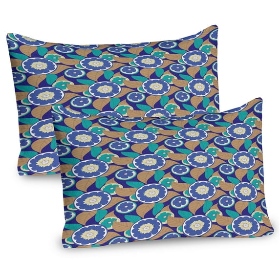 Ambesonne Fruit Pillow Sham 2 Pack, Multicolored Lemons and Leafs, 30"x20", Indigo Dark Seafoam Camel