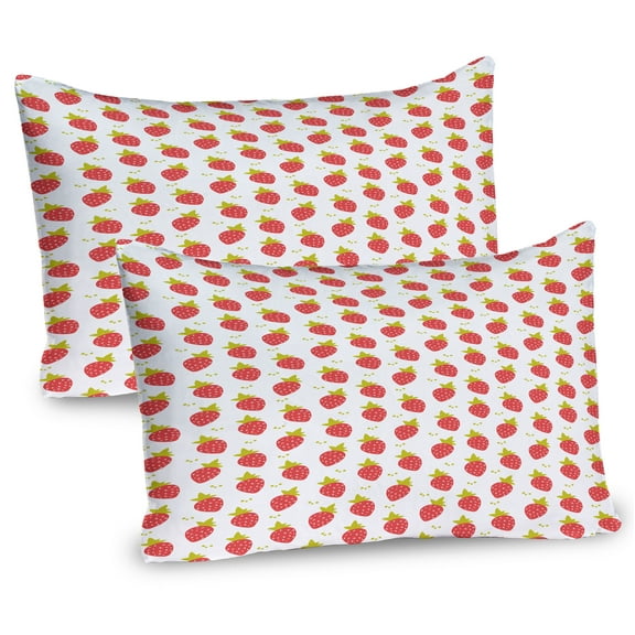 Ambesonne Fruit Pillow Sham 2 Pack, Summer Coral Strawberries, 30"x20", Yellow Green Coral White