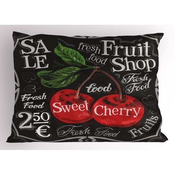 Ambesonne Fruit Pillow Sham, Sketch Style Ripe Cherry, 26" X 20", Multicolor