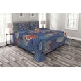 thumbnail image 1 of Ambesonne Fruit Quilted Bedspread Set 3 Pcs, Fig Fruits Pattern Spring, King Size, Blue Purple Grey, 1 of 3