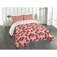 thumbnail image 1 of Ambesonne Fruit Quilted Bedspread Set 3 Pcs, Juicy Strawberries Summer, King Size, Green Pink Red, 1 of 5
