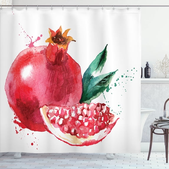 Ambesonne Fruit Shower Curtain, Hand Drawn Watercolor, 69"Wx84"L, Magenta Forest Green