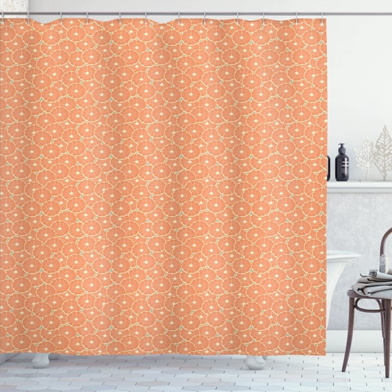 Ambesonne Fruit Shower Curtain, Juicy Circle Orange Slices, 69"Wx70"L, Seafoam Pale Vermilion