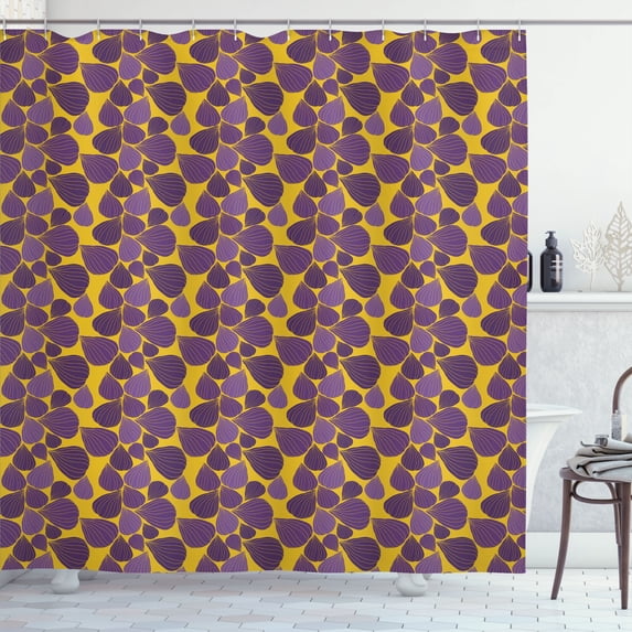 Ambesonne Fruit Shower Curtain, Striped Purple Figs Pattern, 69"Wx84"L, Mustard Pale Eggplant