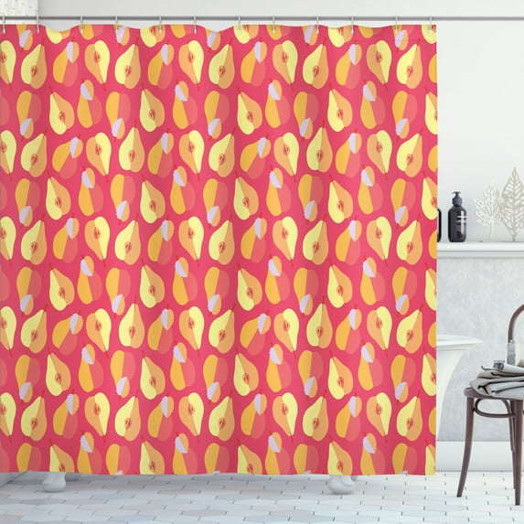Ambesonne Fruit Shower Curtain, Warm Tone Fresh Pear Fruits, 69"Wx70"L, Dark Coral Pale Orange