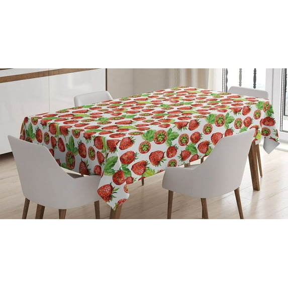Ambesonne Fruit Tablecloth Rectangular Table Cover, Watercolored Fruits Art, 60"x90", Lime Green Red